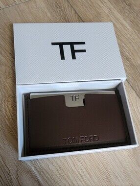 Tom Ford genuine card holder brown leather mirror case + Mirror New In Box